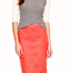 J. Crew Eyelet Coral The Pencil Skirt Size 8